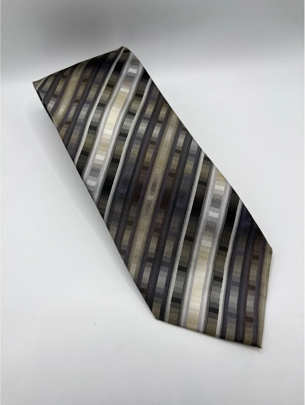 Van Heusen Beige Gray Tie Stripes Classic 3.5